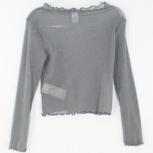 Old Navy Long Sleeve Shirt Metallic Mesh Lettuce Edge XS Silver